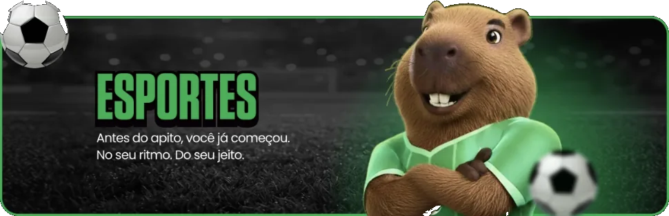 Mascote capivara da SeuBet de braços cruzados ao lado do texto Esportes: antes do apito, você já começou